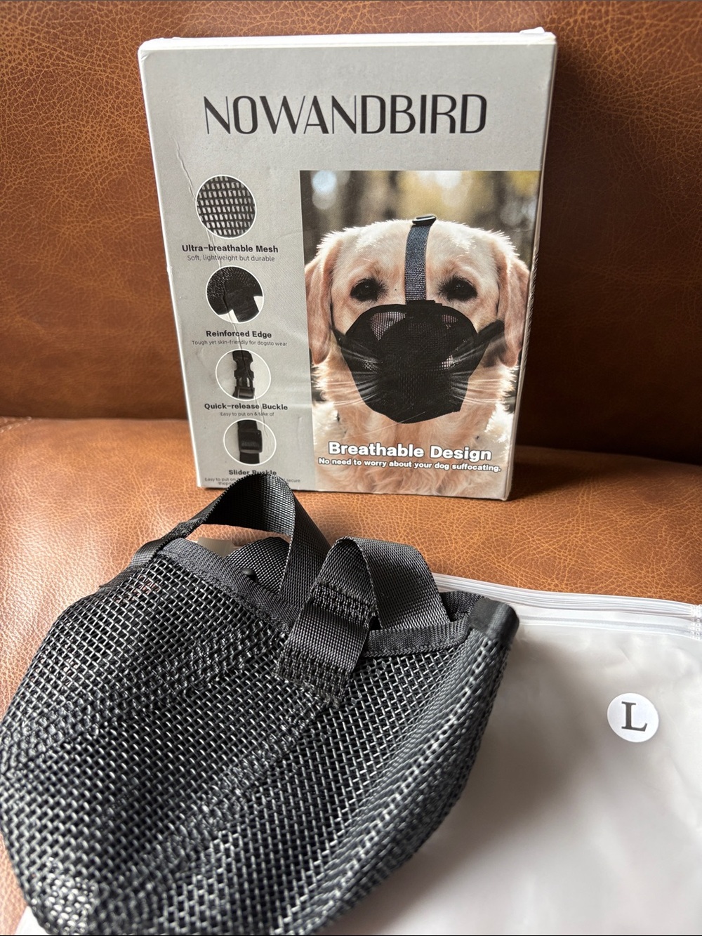 NOWANDBIRD Black Breathable Dog Muzzle - Large
